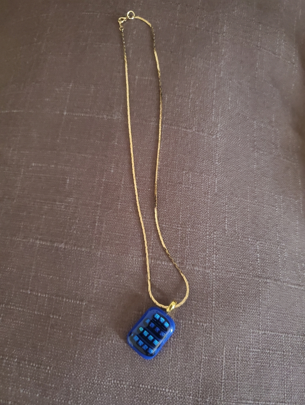 Gold Chain Necklace with Blue Glass Pendant - Women Jewelry